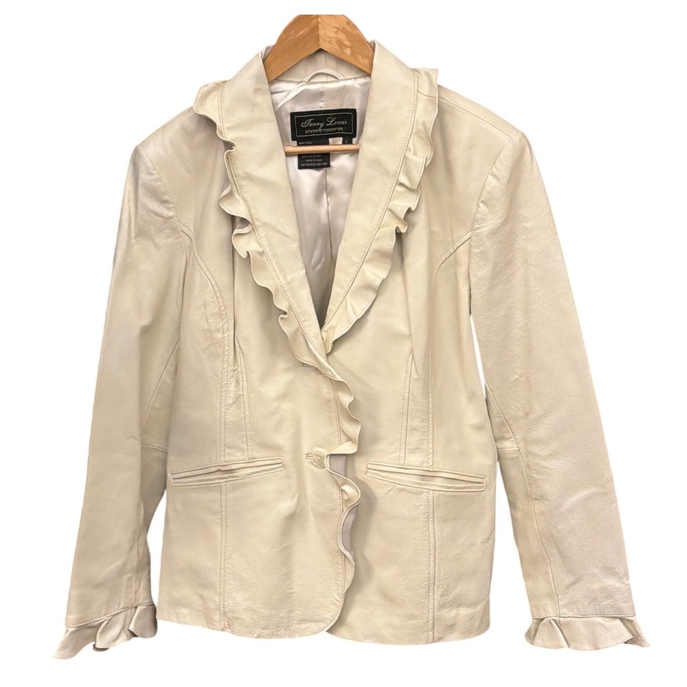 Vintage Terry Lewis Leather Blazer Ruffle Coquette Regencycore Romantic